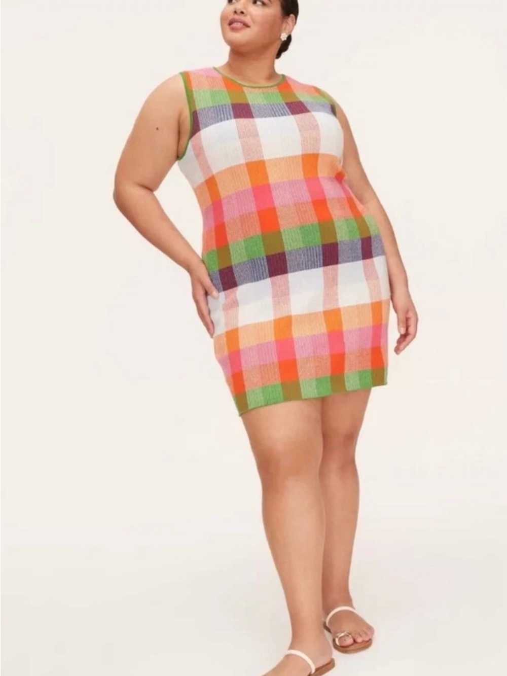 Kate spade Multicolor Plaid Knit Sleeveless Dress with Green Trim